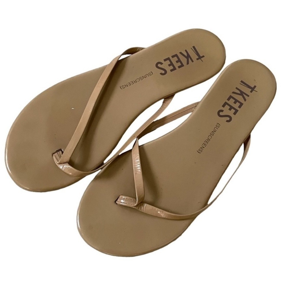 TKEES Women's Patent Leather Camel Thong Sandals